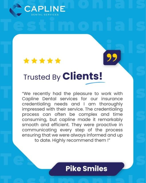 Credentialing doesn't have to be complicated when you have the right partner. Our goal is to help providers get credentialed efficiently while keeping them informed every step of the way.

Thank you to our client for trusting us and sharing your experience. Your success is our greatest achievement. 

#clientreview #happyclients #clienttestimonials #dentalbilling #caplinedentalservices